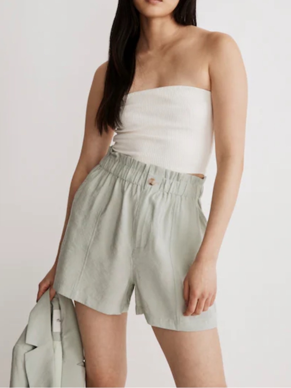 Madewell Seamed Pull-On Paperbag Shorts in Softdrape Sage mist green